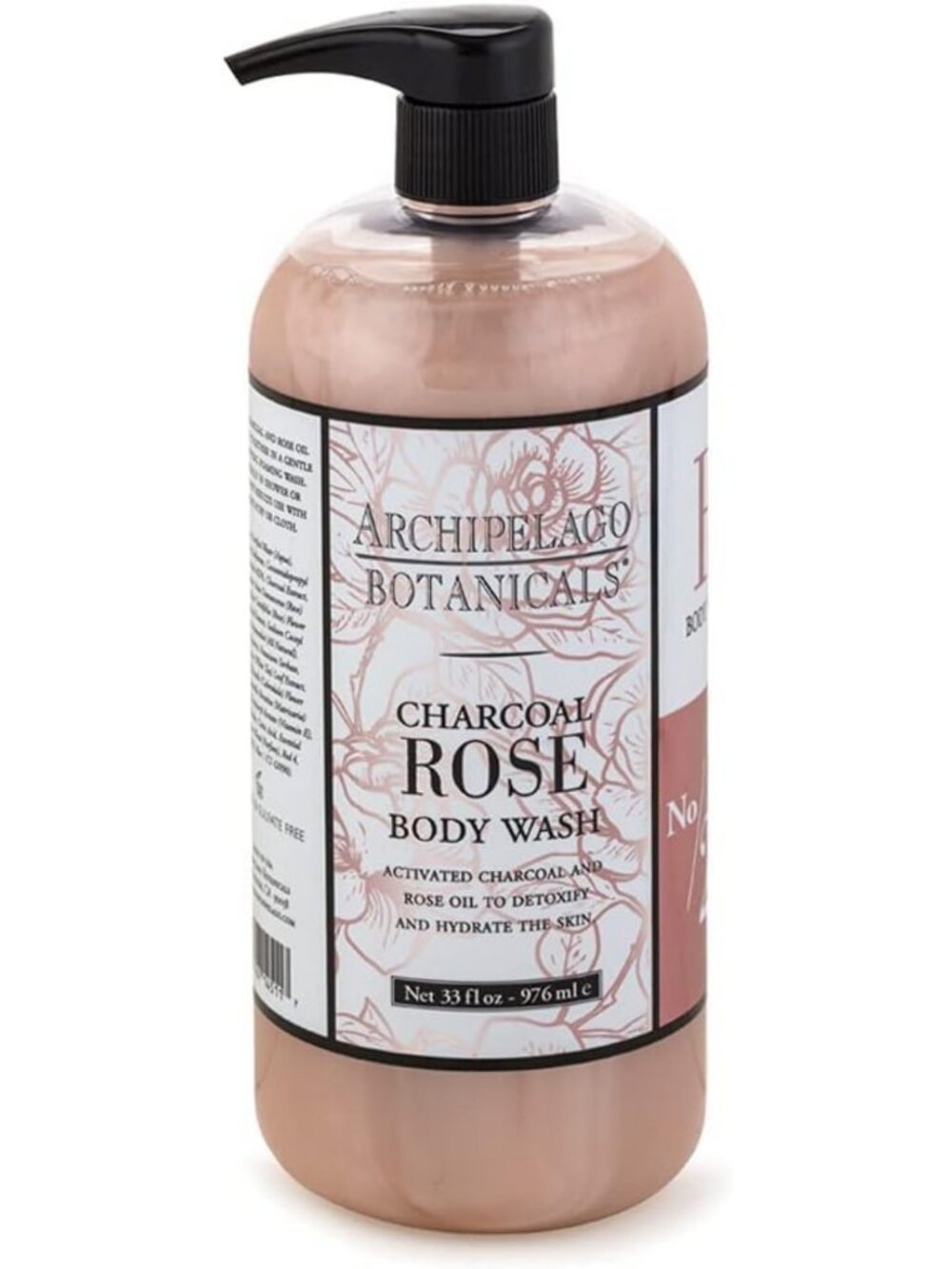 Charcoal Rose Body Wash - 33 oz Hydrating, Natural Ingredients, Spa-Like Clean